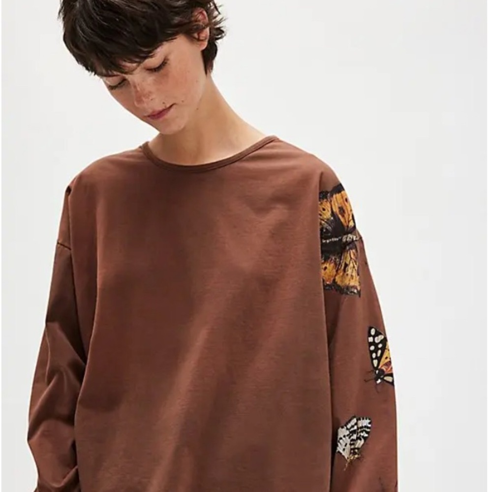 Free People x Found Backyard Fairies Long Sleeve Brown T-Shirt XL Oversized EUC